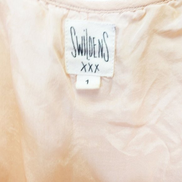 SWILDENS Dress Peach Orange Shift Mini 1 XS Ruffle Pleated‎ Sheer Raglan Solid - Picture 2 of 10